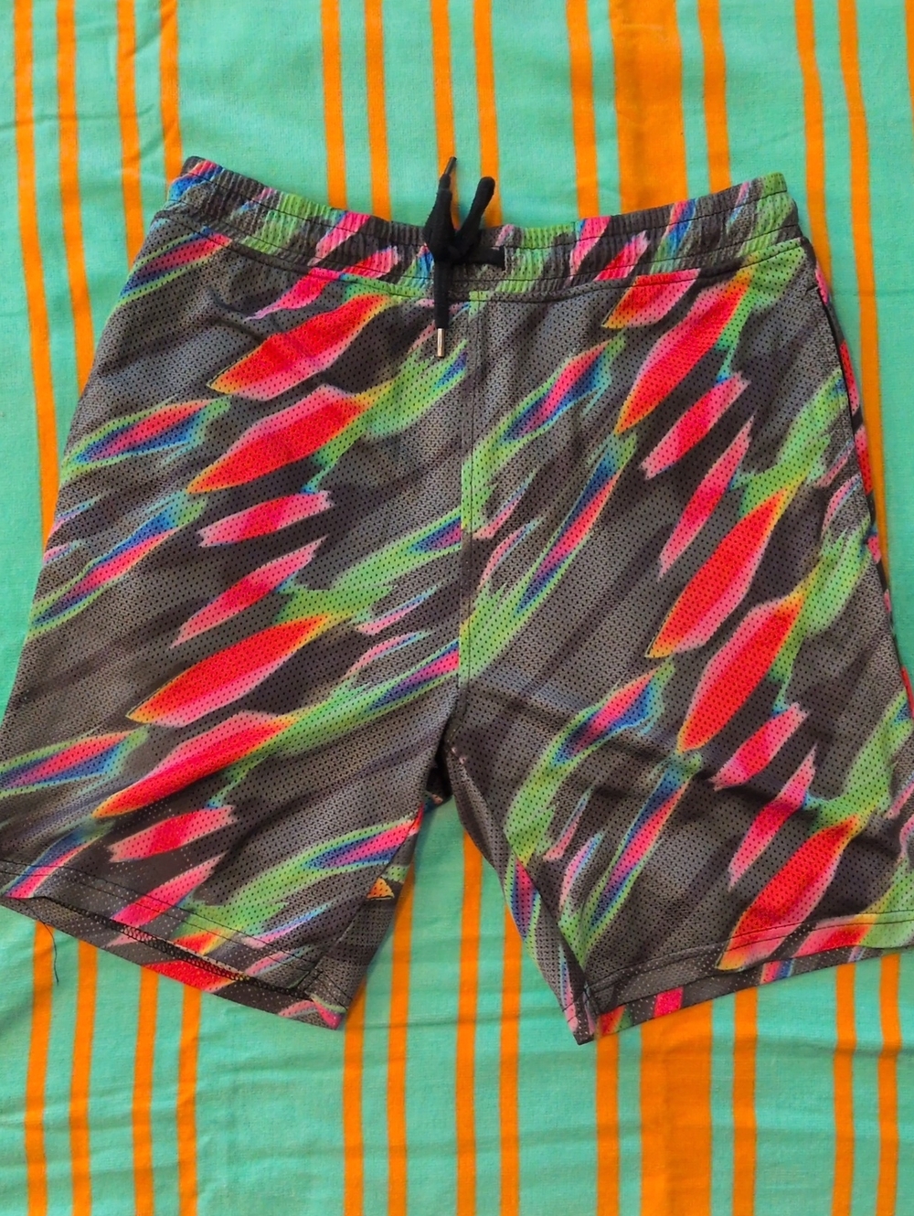 Topman Mesh Shorts with Neon Red, Green, Blue and Pink Streaks